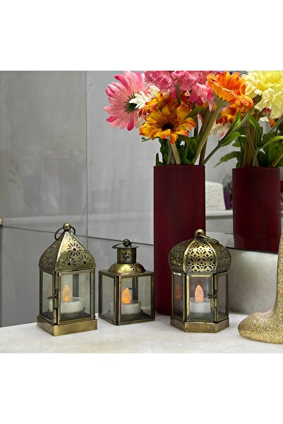 Souq DESIGNS مجموعة فوانيس عربية مكونة من 3 قطع - فوانيس رمضان، حامل شموع فان...