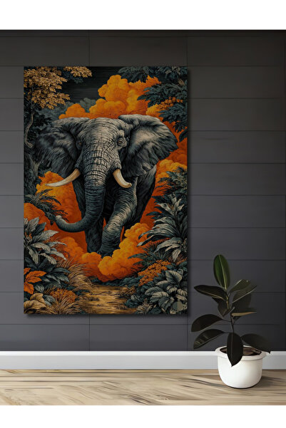 Teona Ahşap Dev Fil Orman Keşfi Yağlı Boya Görünümlü Dekoratif Ahşap Tablo Ev...