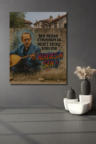 Teona Ahşap Neşet Ertaş Yağlı Boya Görünümlü Ahşap Dekoratif Tablo Ev,Ofis,Sa...