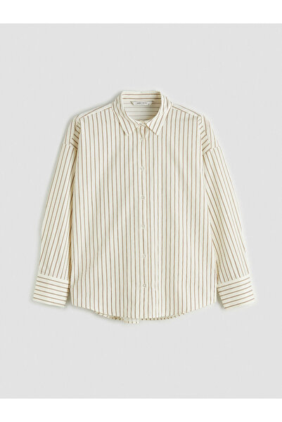 LC Waikiki Ecru Striped Oversize Women's Shirt