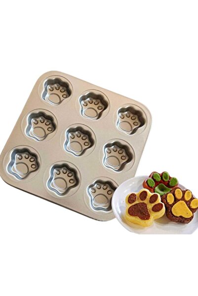 Generic Paw Print Biscuit & Cookie Mold Pan Non-Stick Carbon Steel 9-Cavity A...