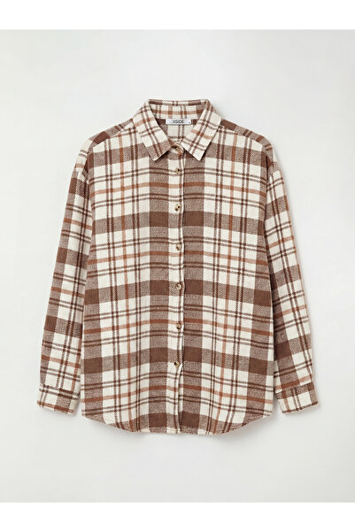 LC Waikiki Brown Plaid Oversize Women's Lumberjack Shirt from Güli̇s Gi̇yi̇m