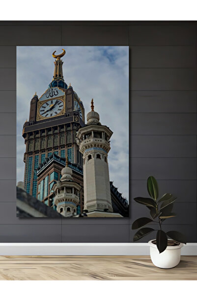 Teona Ahşap Mekke Saat Kulesi Yağlı Boya Görünümlü Ahşap Dekoratif Tablo Ev,O...