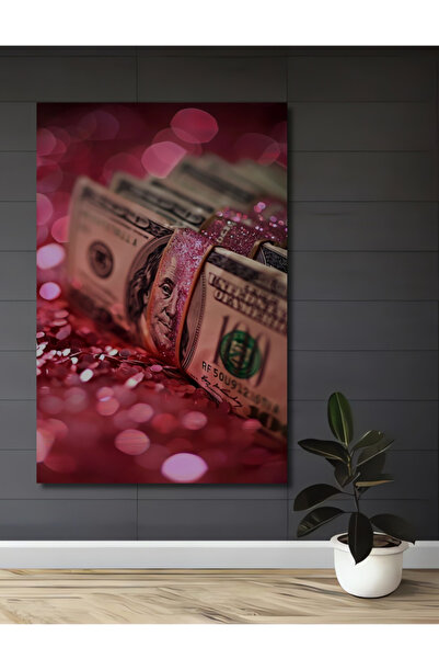 Teona Ahşap Parlak Pembe Dolar Buketi Yağlı Boya Görünümlü Dekoratif Ahşap Ta...