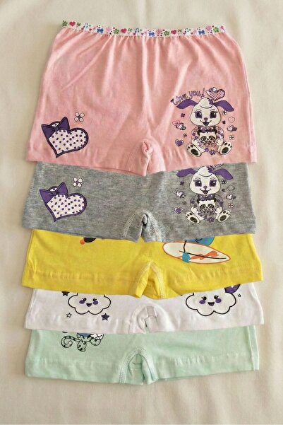 Tutku 5'li Paket Kız Bebek Pamuklu Boxer Seti - Renkli Desenli Yumuşak Bel La...