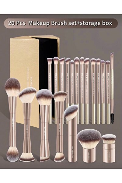 MAANGE Profesyonel Gold 20'li Makyaj Fırça Seti+Özel Saklama Sert Kutusu-Tam ...