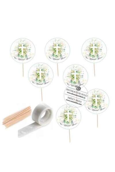 Decoratiuni Dulci Mini toppers din carton Cu Sfantul Botez