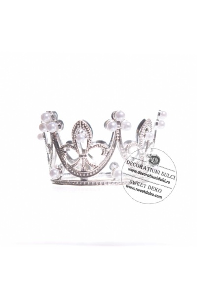 Decoratiuni Dulci Mini coronita metalica argintie cu perlute