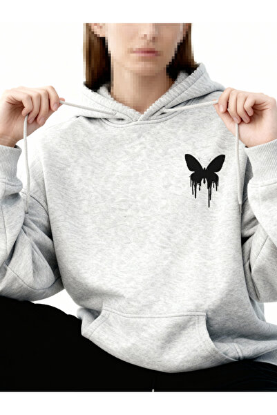 EFFRENATU سويت شيرت رمادي اللون للجنسين مع طباعة فراشة