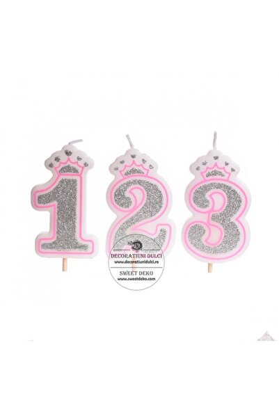 Decoratiuni Dulci Lumanari cifra alb-roz cu coronita - Цифра 8