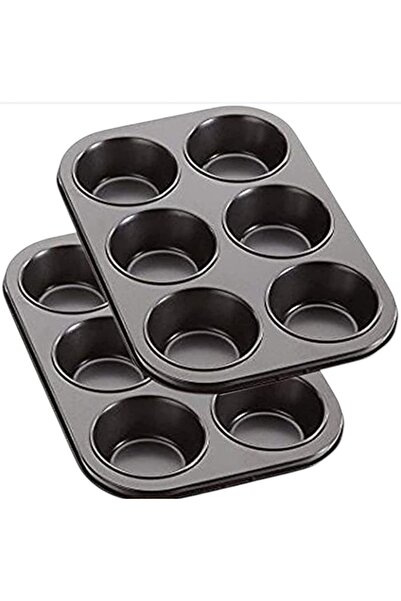 Generic 2-Pack Deep 6-Cup Non-Stick Muffin & Fairy Cake Baking Tray – Carbon ...