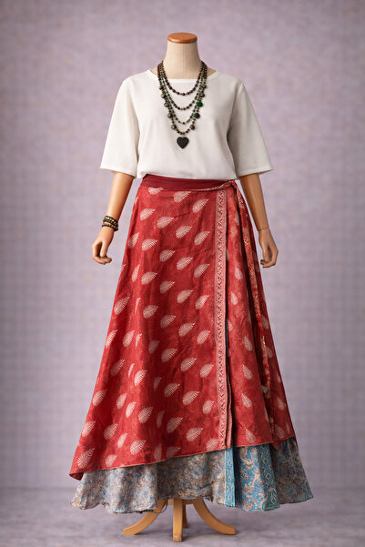 Bohoyasam Nepal Kadın Çift Taraflı İpek Etek – Bohem Desenli, Bağlamalı Model...