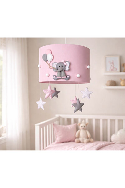 SefDen Lazer Kesim Atölyesi Fil Figürlü Keçe Bebek Odası Avizesi Pembe Yıldız...