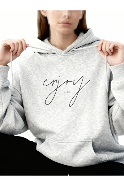 EFFRENATU Unisex Gray Hooded Sweatshirt with Enjoy Print