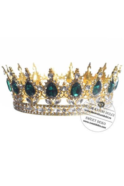 Decoratiuni Dulci Diadema aurie cu pietricele smarald | Accesoriu pentru tort...
