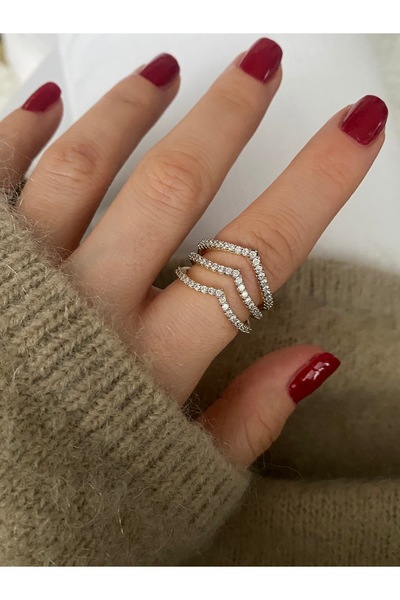 Pinery Jewels إصدار محدود - خاتم نسائي مرصع بحجر الزركون بثلاثة صفوف وقابل لل...