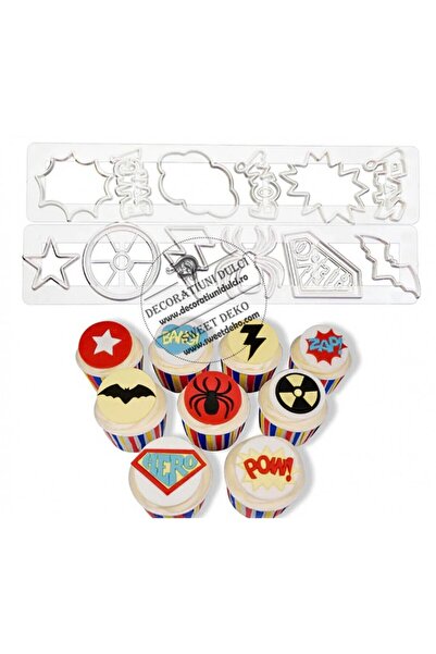Decoratiuni Dulci Decupatoare sigle super eroi si text bubble