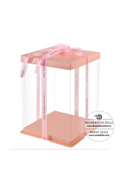 Decoratiuni Dulci Cutie transparenta patrata pentru tort (capac/suport somon)...