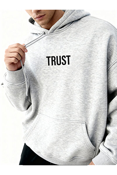 EFFRENATU Unisex Gray Hooded Sweatshirt with Trust Print