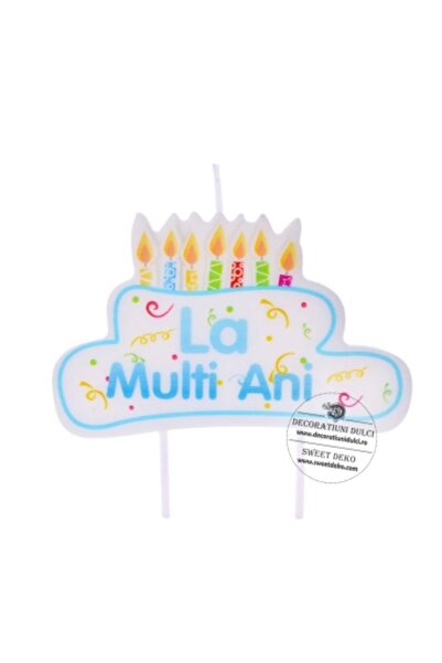 Decoratiuni Dulci Lumanare tort cu mesaj albastru, La Multi Ani