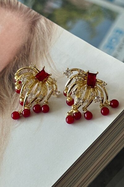 Trendy Butik Vip Red - Zircon Stone Earrings