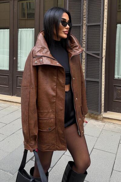 Lijuri Antique Detailed Leather Jacket 6195