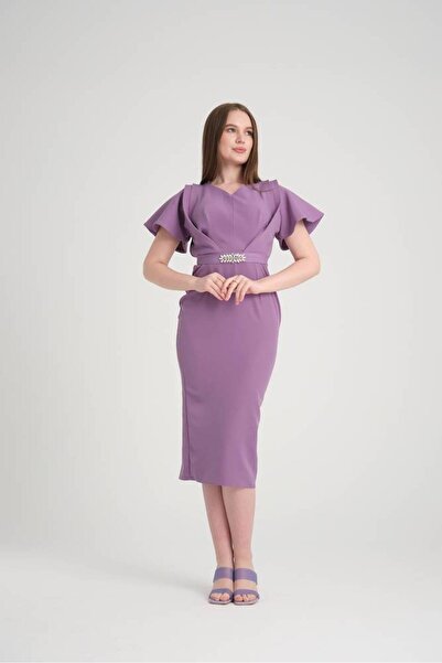 Stylish Soft cut purple midi dress