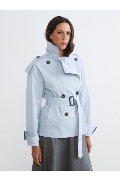LC Waikiki GiyÇık Store Mavi Kruvaze Yaka Kadın Trençkot