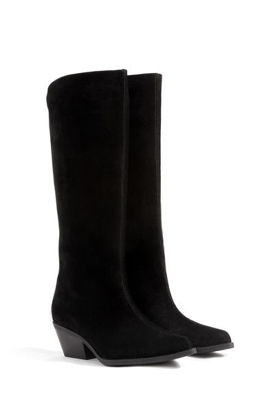 PİCCOLO Pointed Toe Stitching Detailed 100% Suede Leather Women's Boots