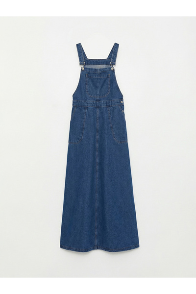 LC Waikiki Ermus Global dan İndigo Kare Yaka Jean Salopet Elbise