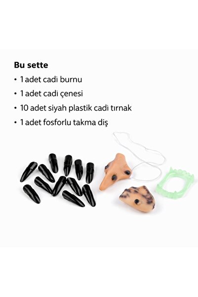 Samur Set dodataka za veštice – nos, vilica, fosforescentni zubi i 10 crnih n...
