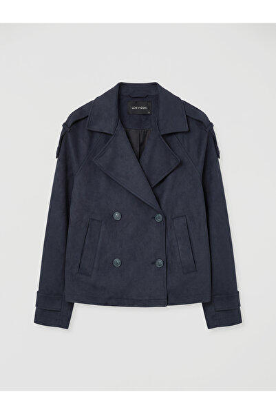 LC Waikiki Giyçık Store Navy Blue Oversize Women's Suede Look Trench Coat