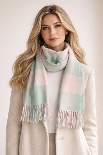 Şirin Giyim Aksesuar Γυναικείο μαλακό σάλι με φούντες - Χειμερινό Τυρκουάζ