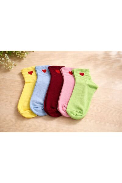 SOCKSHION Women's Mini Heart Patterned Cotton College Socks Set - Pastel Colors