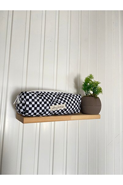 efsunkar Siyah Beyaz Damalı Kapitoneli Kalemlik - Retro Checkerboard Kalem Ku...