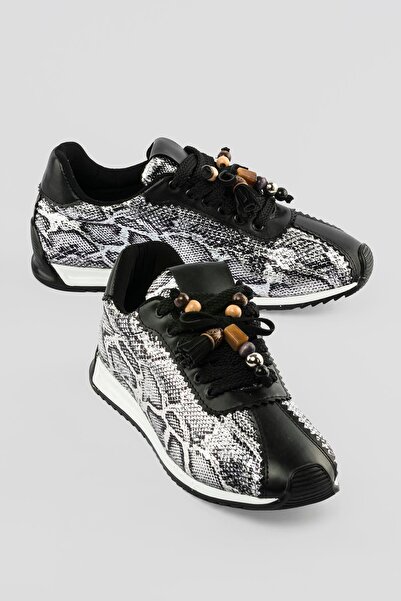 Mubiano حذاء رياضي نسائي برباط ونقشة جلد الثعبان من فيسكا باللون الأسود