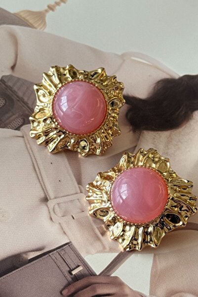 Trendy Butik Vip pink stone gold detailed earring