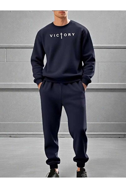 tkn your style Men's Bottom-Up Set Victory Print Design Crew Neck Sweatshirt