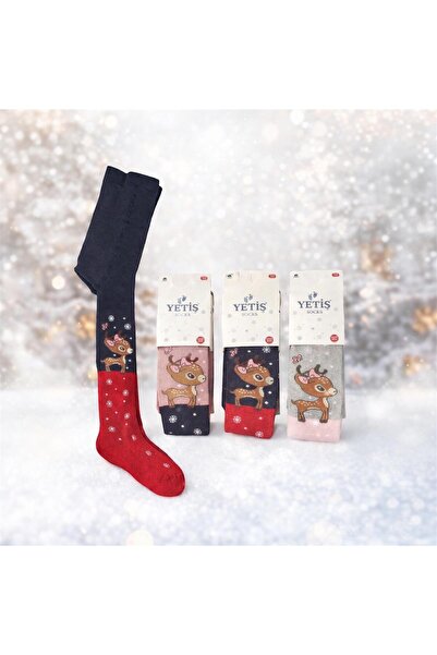 YETİŞ 3'lü Kız Bebek & Çocuk Havlu/Kışlık Külotlu Çorap Renkli Burun Dikişsiz