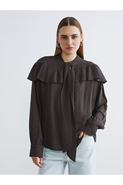 LC Waikiki Scarf Collar Ruffled Oversized Blouse