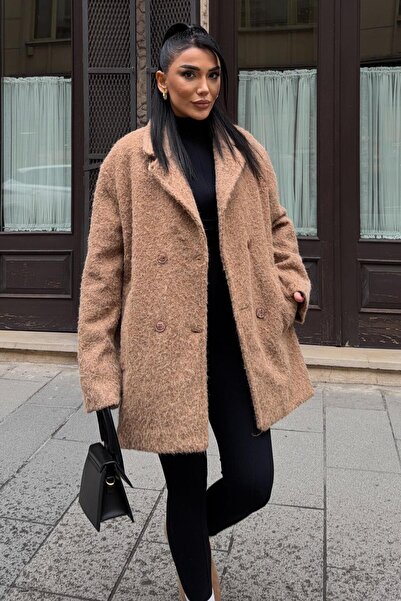 Lijuri Wide collar boucle fabric midi coat 6190