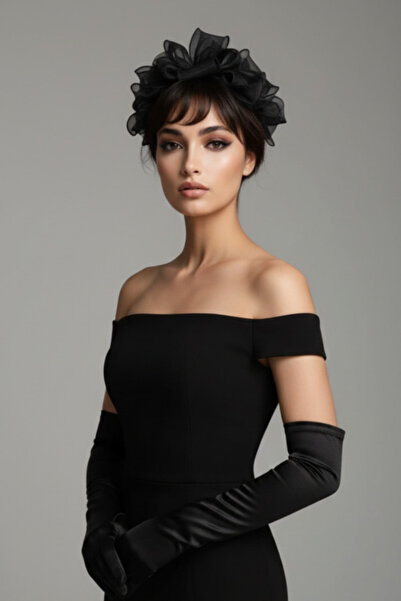 shop Set coroană cu fundă din tul negru și mănuși lungi - Accesorii retro pen...