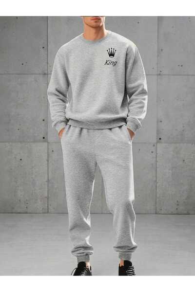 tkn your style Men's Bottom Top Set King Print Design Crew Neck Sweatshirt