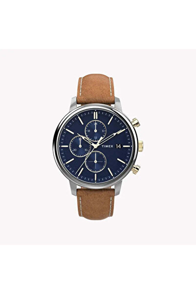 Timex Men's Brass Watch, Blue Dial & Tan Leather | Tw2u39000