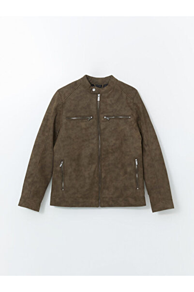 LC Waikiki Rmz Gi̇yi̇m Farkiyla Biker Roba Collar Leather Look Men's Jacket