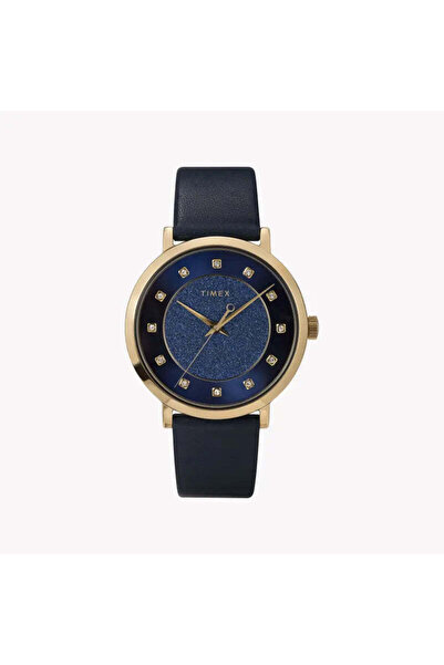 Timex Women's Blue Leather Watch, Brass Case | Tw2u41100