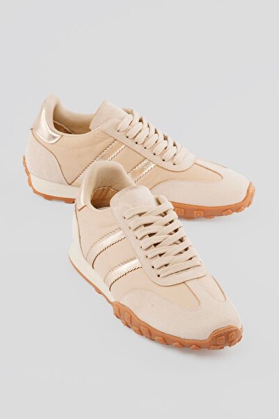 Mubiano Women's Sneaker Suede Detailed Lace-Up Sports Shoes Brano Beige