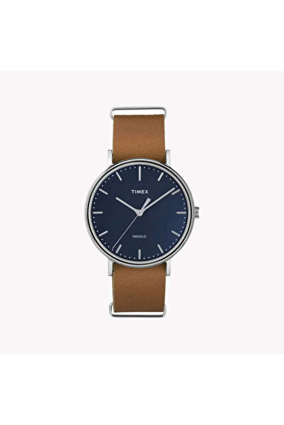 Timex Men's Brass Watch, Blue Dial, Tan Leather | Tw2p97800