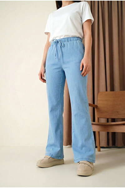 MODAQU Spanish Style Elastic Waist Jeans - Light Blue