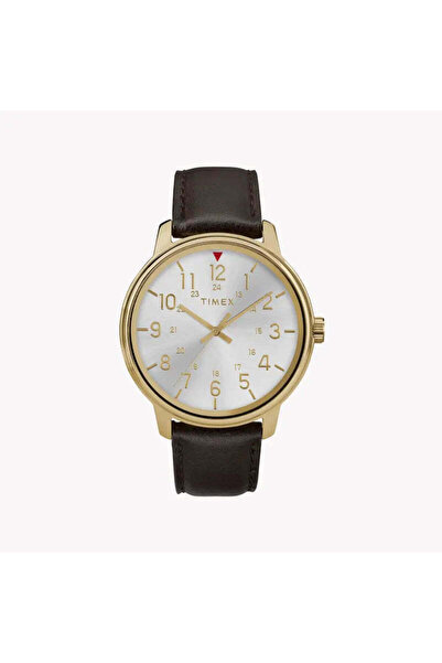 Timex Men's Brown Leather Watch, Silver Dial | Tw2r85600